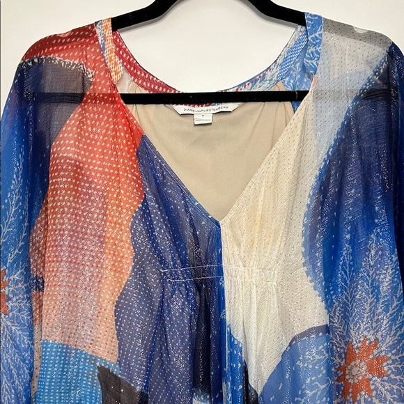 Diane Von Furstenberg Fleurette Billowy Chiffon Silk Batik Land Kaftan Dress - Picture 2 of 16